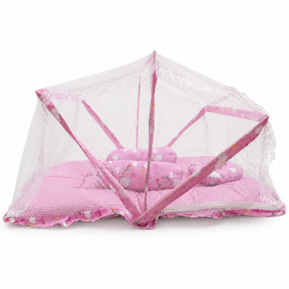 4 Piece Baby Mosquito Net Set with Soft Bedding – 0–7 Months