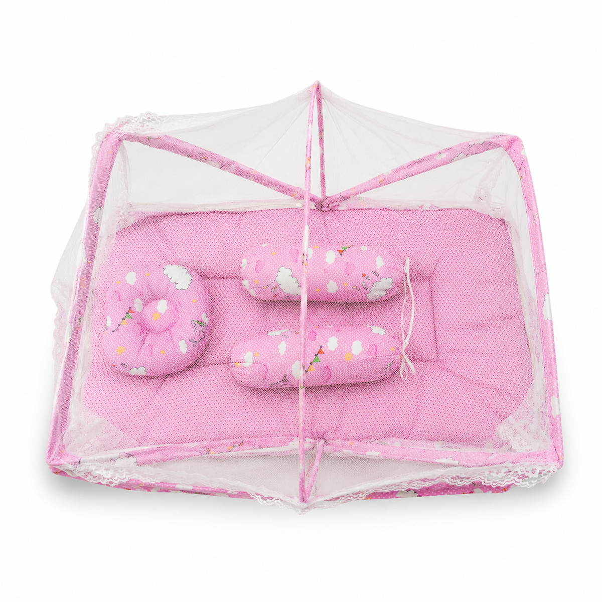 4 Piece Baby Mosquito Net Set with Soft Bedding – 0–7 Months