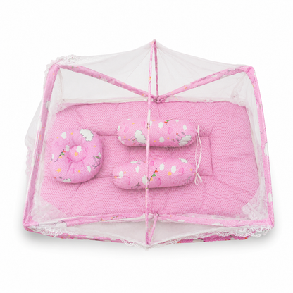 4 Piece Baby Mosquito Net Set with Soft Bedding – 0–7 Months