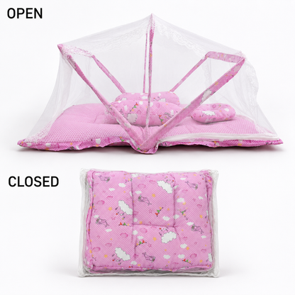 4 Piece Baby Mosquito Net Set with Soft Bedding – 0–7 Months